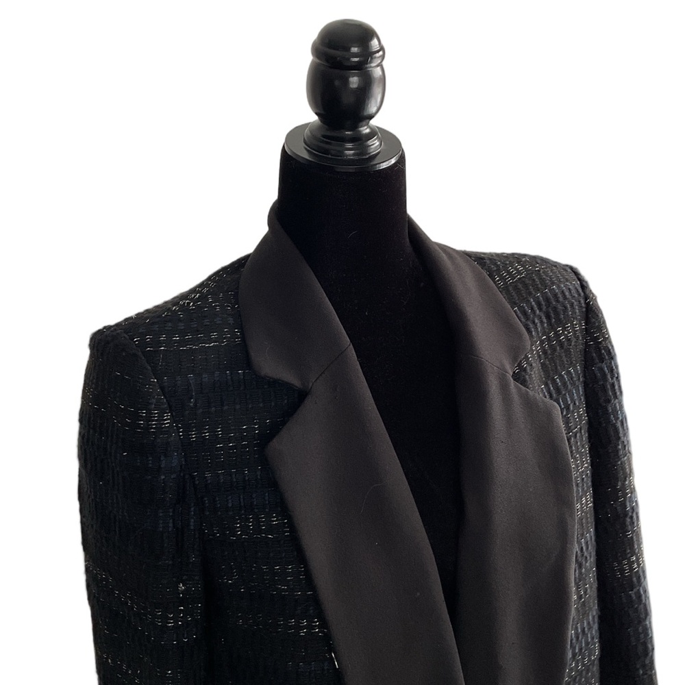 SØSKEN Jacquard Notch Collar Long Jacket Blue Black, size L - Picture 3 of 14